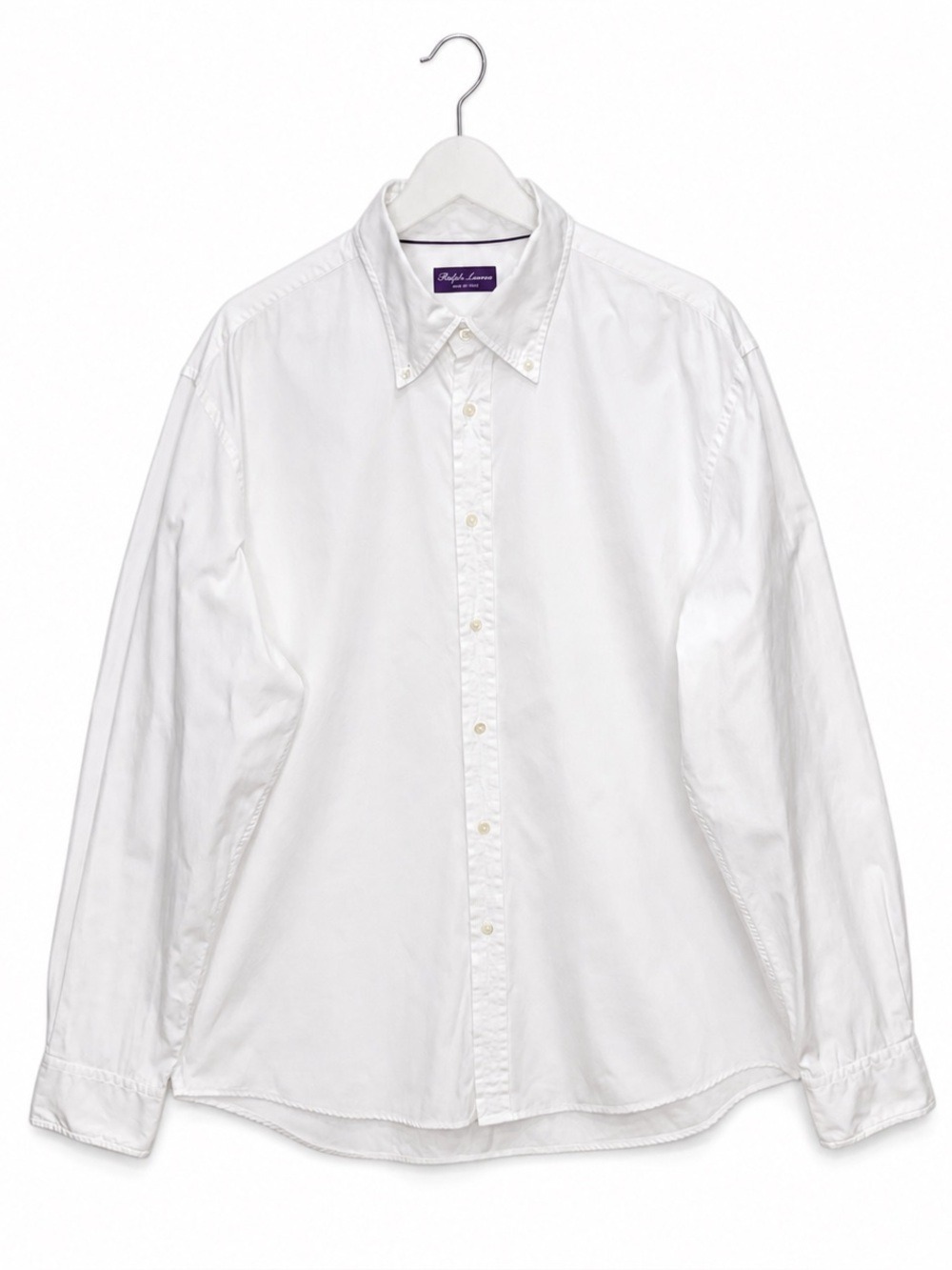 Ralph Lauren Purple Label Made in Italy White Piqué Button-Down Shirt Size 17